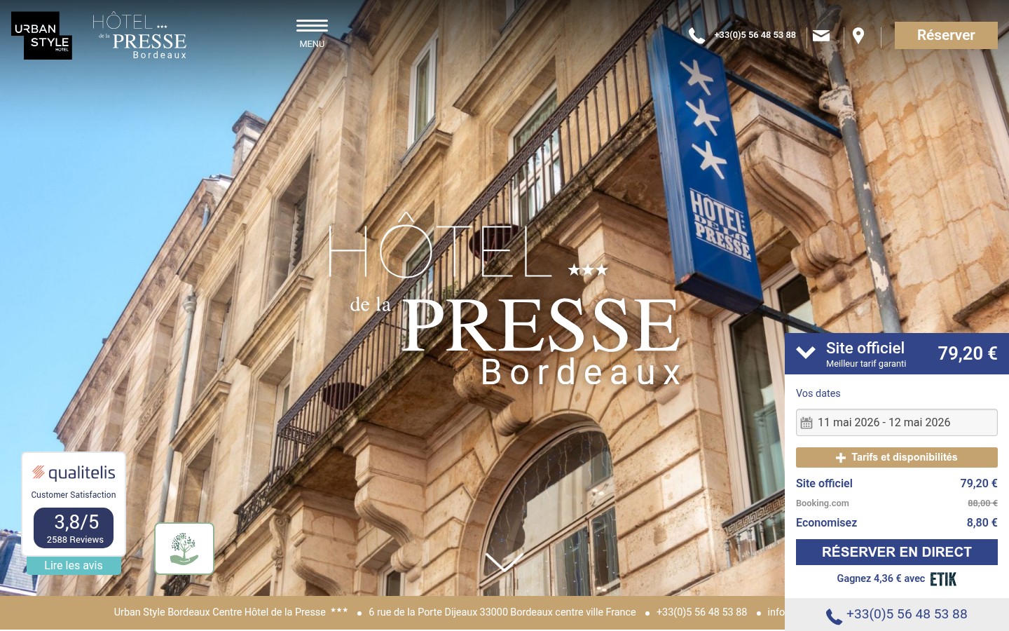 Capture d'ecran d'un site client Otelico